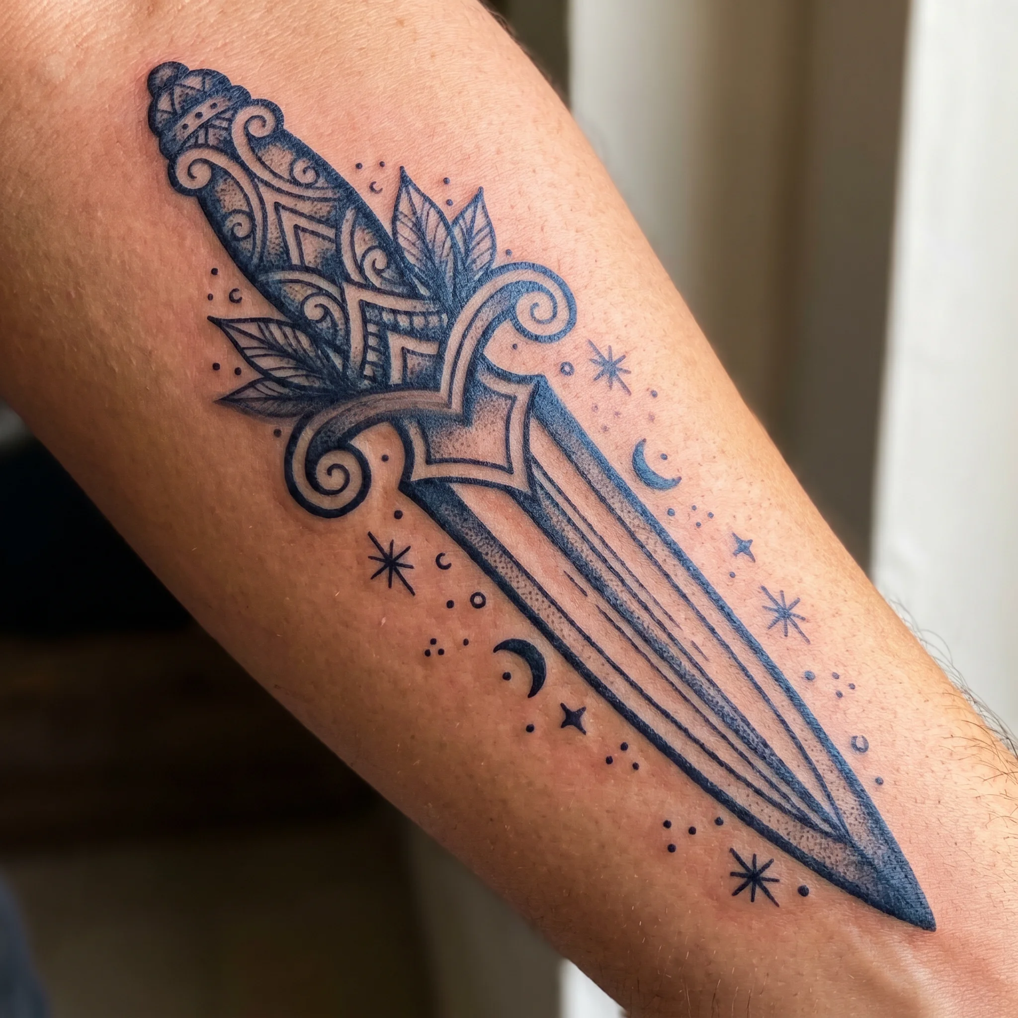 Dagger tattoo on skin