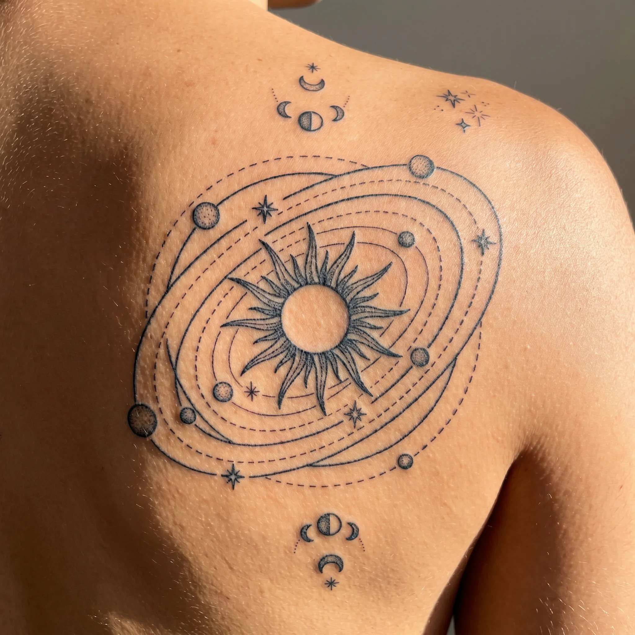 Orbit tattoo on skin