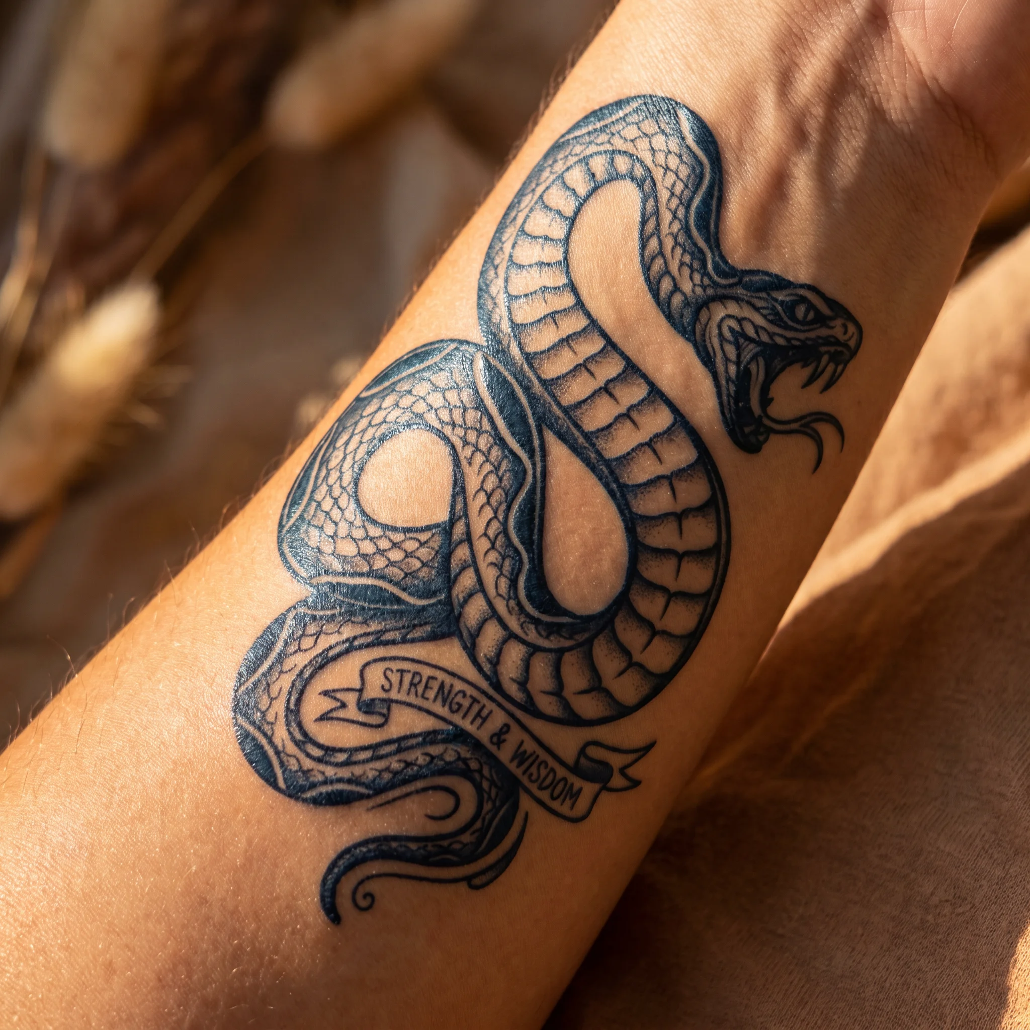 Serpentine tattoo on skin
