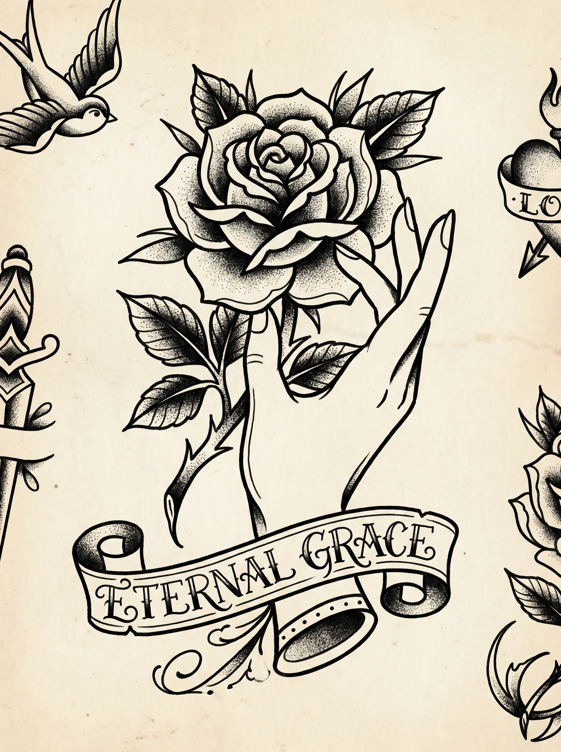 Rose Hand neo-traditional